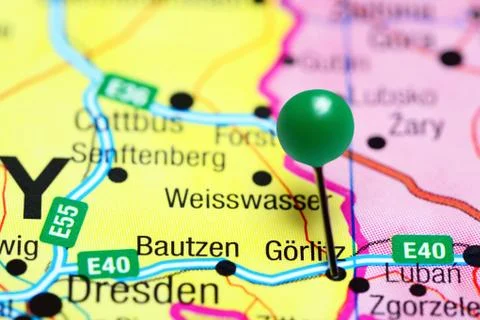 Gorlitz pinned on a map of Germany Stock-Fotos