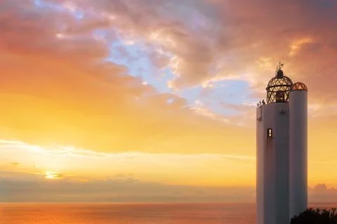 Gorliz lighthouse at sunset Stock Photos