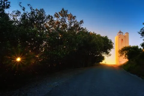 Gorliz lighthouse at sunset Stock Photos