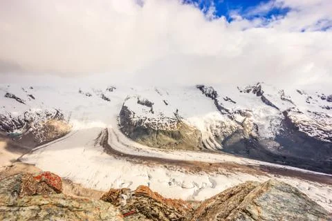 Gorner Glacier view from Gornergrat Station, Zermatt, Switzerland, Europe. Stock Photos