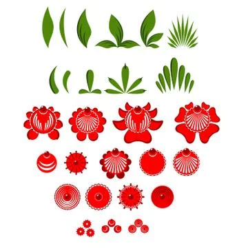 Gorodets painting set of elements Flowers and leaves. Russian national folk c Stock Illustration