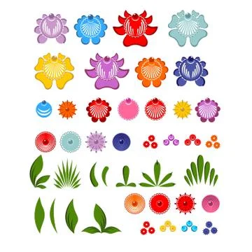 Gorodets painting set of elements Flowers and leaves. Russian national folk c Stock Illustration