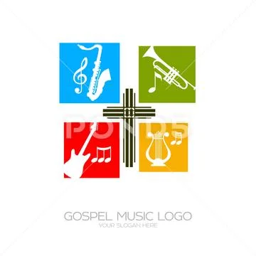 Gospel music logo. Musical instruments for the service of God. Stock Illustration