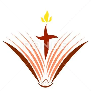 Gospel sermon, open book and cross with flame Stock Illustration