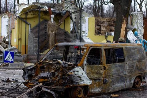 Gostomel, Kyiv region, Ukraine - April 2022: War between Russia and Ukraine.  Stock Photos