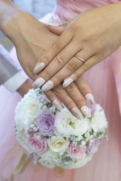 Got married. Look at the ring. Stock Photos