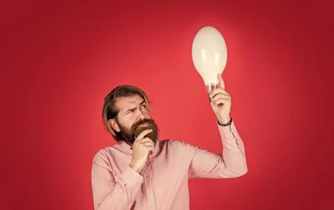 Got new idea. concept of creativity. man just inspired. economy of electricity Stock Photos