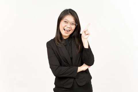 Got a Solution, Thinking Of Beautiful Asian Woman Wearing Black Blazer Isolat Stock Photos
