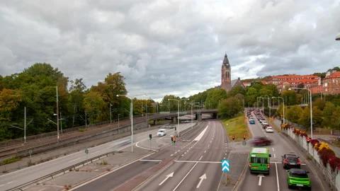 Goteborg blurred traffic flow cityscape Daytime urban timelapse Stock Footage 233658375