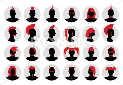 Goth, Punk and Alternative People Avatars Stock Illustration