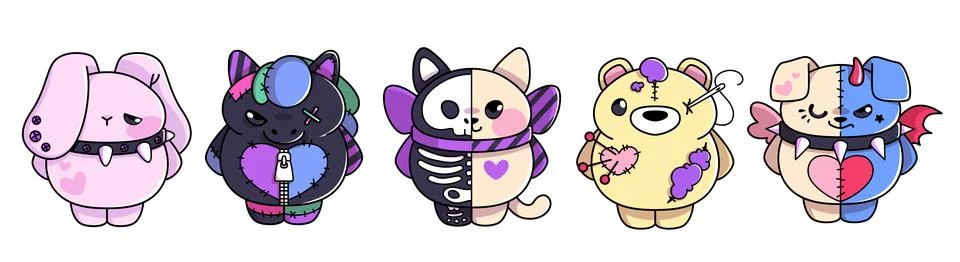 Goth teddy creatures Illustrazione stock