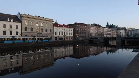 Gothenburg canal reflection Stock Footage 245262052