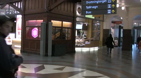 Gothenburg central station interior view with people walking Stock Footage 56282073