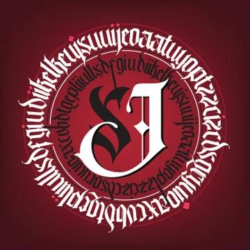 Gothic abstract round calligraphy on red background. Stock Illustration