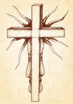 Gothic abstraction with cross on canvas background イラスト素材