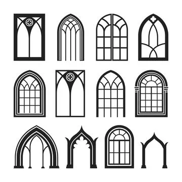 Gothic Arch Elements Vector Art icon, Gothic Window Architectural Silhouette Stock Illustration