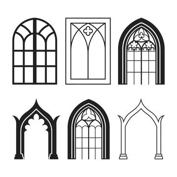 Gothic Arch Elements Vector Art icon, Gothic Window Collection Architectural Stock Illustration