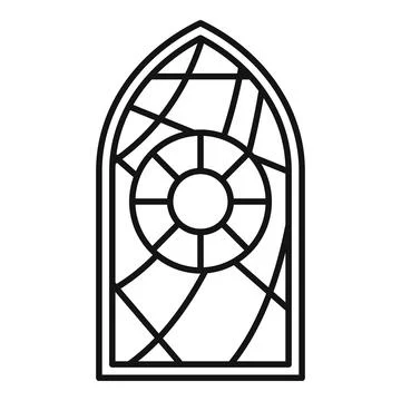 Gothic arch window outline stained glass icon Stock Illustration