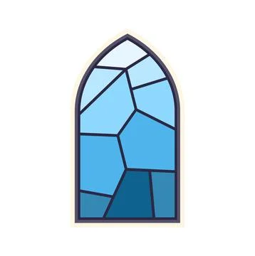 Gothic arched window with blue stained glass mosaic Stockillustratie