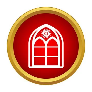 Gothic arched window icon with sun design Stock Illustration
