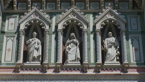 Gothic architectural details of the  exterior facade of the Cathedral of Santa M Stock Footage 74806380