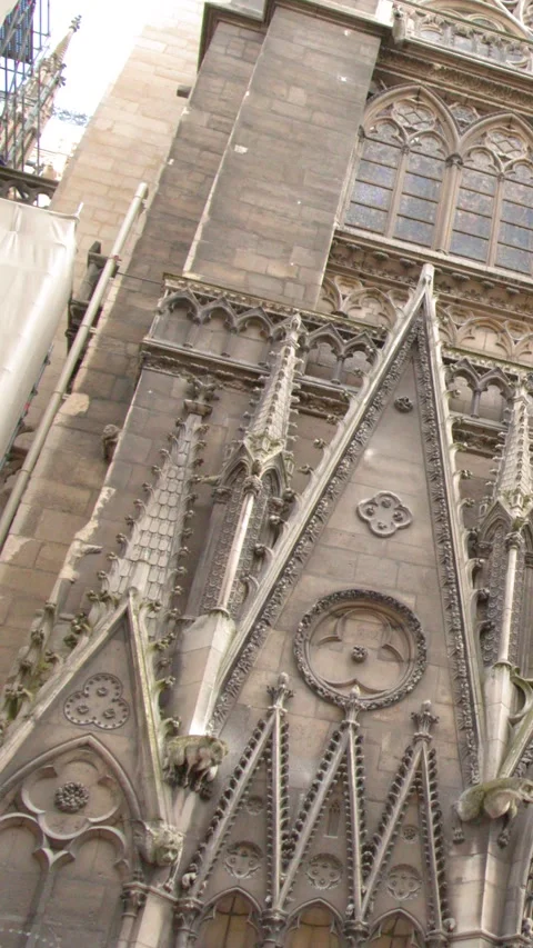Gothic Architecture and Scaffolding on Notre Dame Cathedral in Paris Stock-Footage 344103180