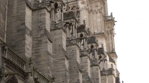 Gothic Architecture and Stone Facade of Notre Dame Cathedral in Paris Stock-Footage 344106351