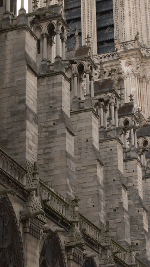 Gothic Architecture and Stone Facade of Notre Dame Cathedral in Paris 스톡 동영상 344616833
