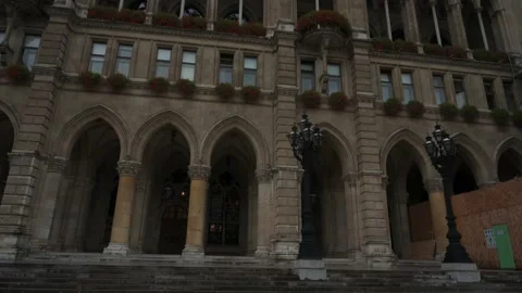 Gothic architecture of Austrian capital during rainy day. Stock Footage 149229308