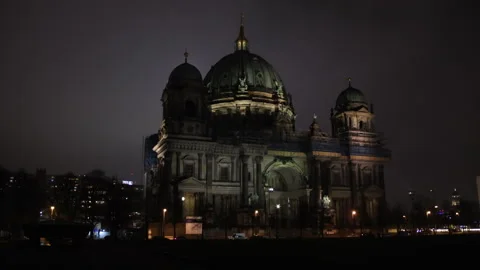 Gothic Architecture, Illuminated Facade, Cathedral Lights Stock Footage 320062613