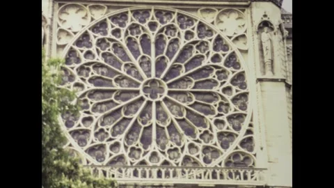 Gothic architecture shining through stained glass windows in paris Stock Footage 291088664