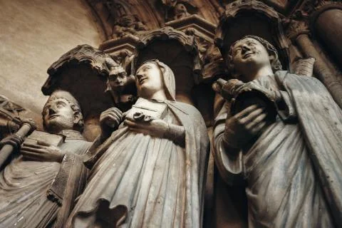 Gothic Background with Ancient Saints and Chimera Stock Photos