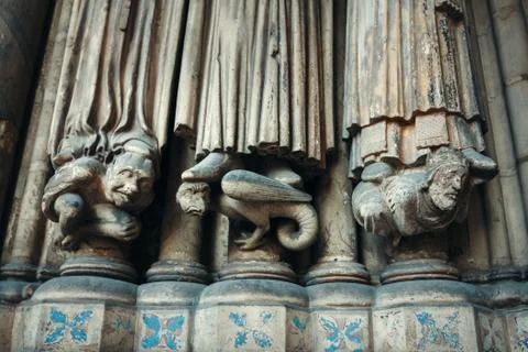 Gothic Background with Chimera Sculptures Stock Photos
