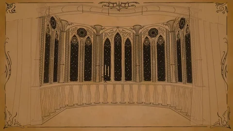 Gothic balcony in old castle 3d render looped animated background Stock Footage 76828926