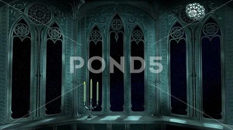 Gothic balcony in old castle 3d render background Stock Illustration