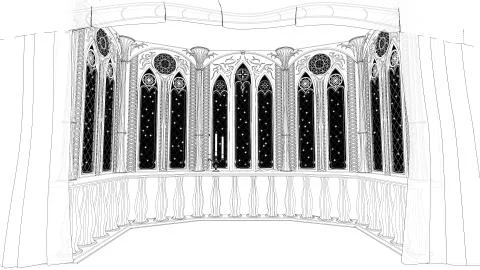 Gothic balcony in old castle 3d render illustration background 스톡 일러스트