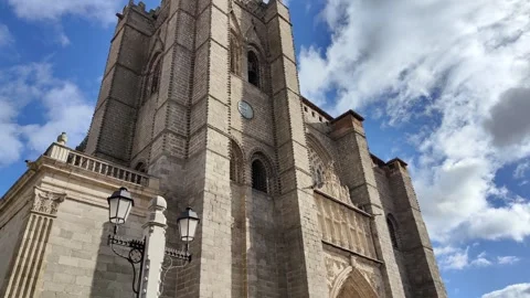 Gothic bell tower of avila cathedral in spain Vídeo Stock 340326514