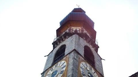 Gothic bell tower of a church in the small town of Brunico in South Tyrol Stock Footage 98865177