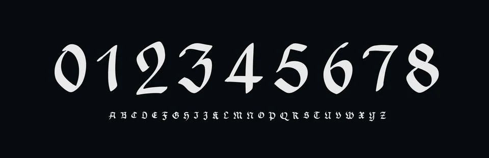 Gothic Blackletter Numerals Digits Typeface Font. Alphabet Typography Stock Illustration