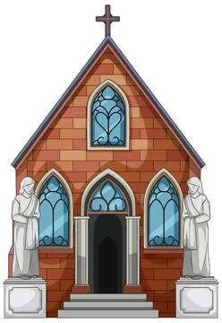 Gothic Brick Chapel Facade with Stone Statues Stock Illustration