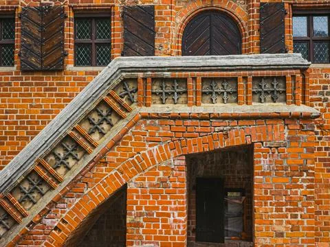 Gothic brick staircase and facade of Perkunas House Kaunas Aug 17, 2025 Stock Photos