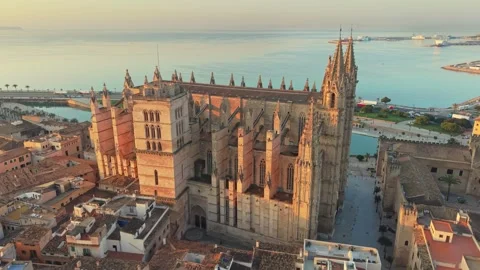 Gothic buttresses supporting La Seu cathedral in Palma de Mallorca Stock Footage 341750953