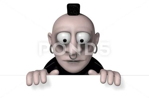 Gothic cartoon figure and blank white board - 3d illustration Stock Illustration