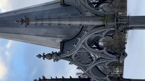 Gothic cast iron well in a landscape park, winter landscape,close-up details Stock Footage 169248865