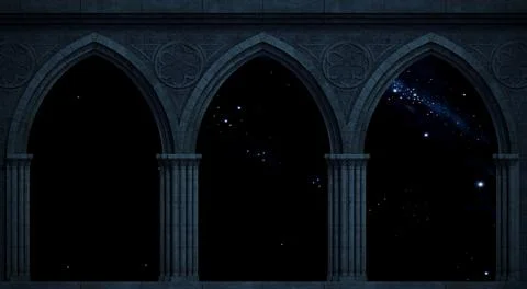 Gothic castle with arcade and night sky Stock Illustration