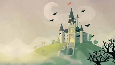 Gothic Castle at Night with Bats - Animated Halloween Backdrop Stock Footage 305731881