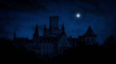 Gothic Castle At Night With Full Moon | Stock Video | Pond5