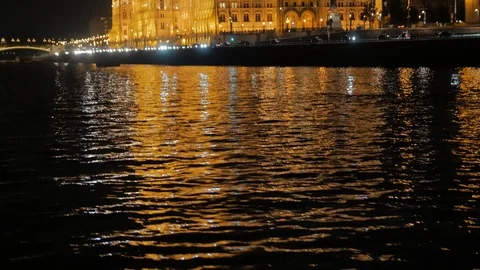 Gothic Castle River Night Stock Footage 121372773