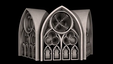 Gothic cathedral arch gate 3D animation. ALPHA MATTE. Stock Footage 118869688