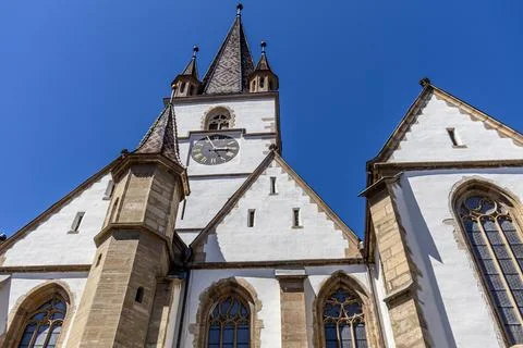 Gothic Cathedral Architecture with White Facade and High Spire Stock Photos